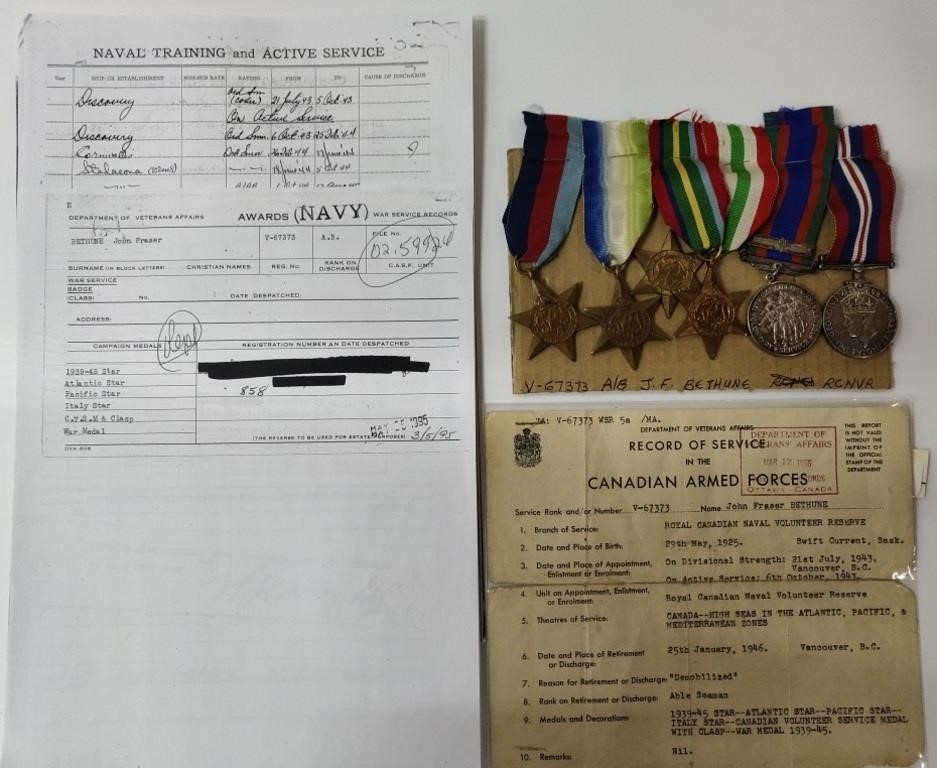 WW2 Canadian Soldier Medals Document