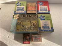 Puzzles and card decks lot.