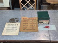 Antique Mobil gas station items. Advertising.