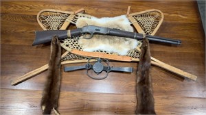 ANTIQUE WINCHESTER 73 ON SNOWSHOES WALL DISPLAY W/