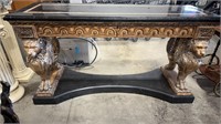ORNATE MARBLE ENTRY TABLE W/ LION ACCENTS