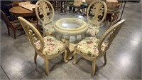 HERITAGE FRENCH COUNTRY GLASS TOP TABLE W/ 4