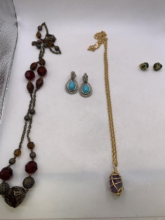 AVON NECKLACES & CLIP ON EARRINGS LOT