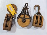 2-WOODEN PULLEYS