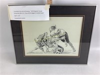 Framed and Matted J DeMario pen & ink drawing