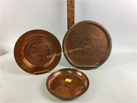 (3) middle eastern copper & tin trays
