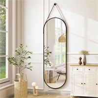 HARRITPURE 16x48 Oval Hanging Mirror with Leather