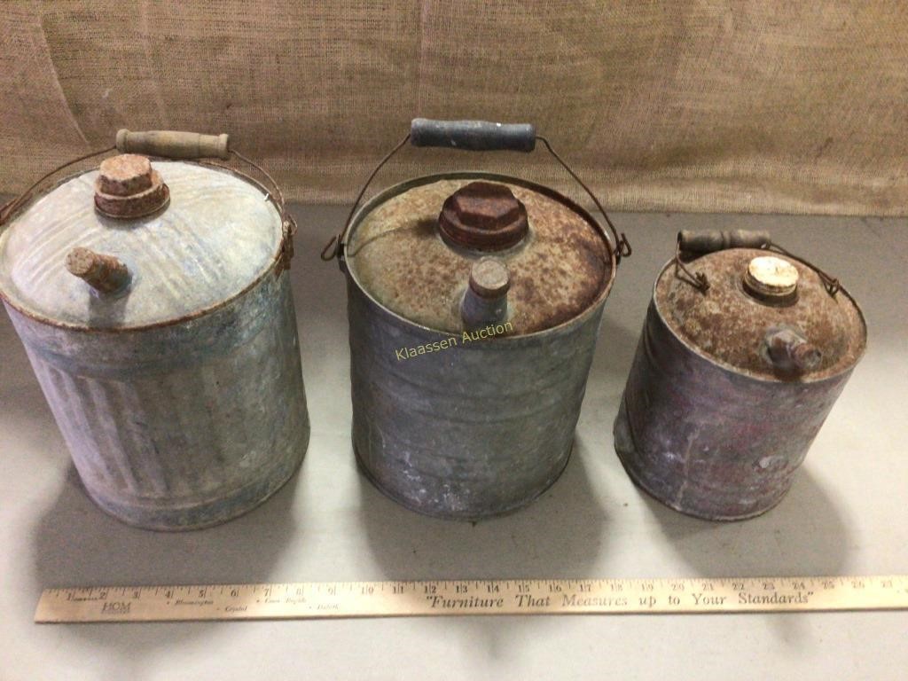 Vintage Galvanized gas cans, Three