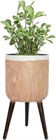 Fuxuiwy Plant Pot  Wood  12 Inches - Brown