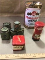 Vintage tins, Henninger Beer, Myers hoof ointment,