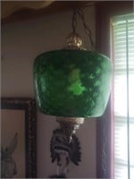 Mid-Century Green Glass Swag Lamp - Brilliant colo