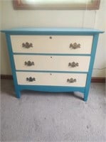 Blue/White Refurbished,Painted 3-Drawer Dresser/Ni