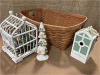 Big Longaberger basket, birdhouse, cage and