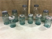 Clear and blue Glass canning jars