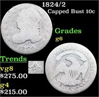 1824/2 Capped Bust Dime 10c Grades g+