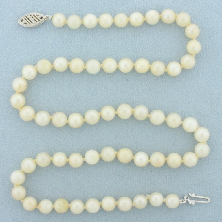 Vintage Pearl Strand Necklace in 14k White Gold
