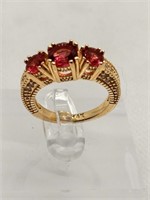 Stamped Ruby Red Stone Ring  in ornate setting
