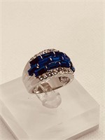Estate Sapphire Blue Baggette Ring   signed