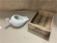 Porcelain bed pan and a wodenbox