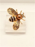 Rhinestone & Pearl Bee Brooch