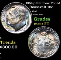 1959-p Roosevelt Dime Rainbow Toned 10c Grades GEM