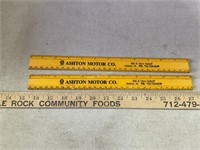 2 - Ashton Motor Co. plastic rulers