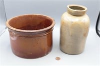 Brown Stoneware Pottery Jar & Stoneware Crock