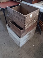 3 early large wood boxes