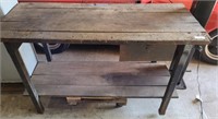 WOODEN WORK BENCH WITH CART