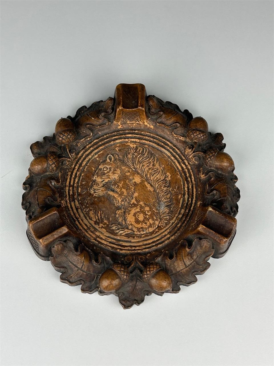 Vintage carved wood ashtray