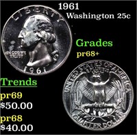 Proof 1961 Washington Quarter 25c Grades GEM++ Pro
