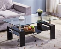 Goldfan Glass Coffee Table With Storage, 2-tier