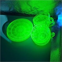4 green Doric cups/saucers