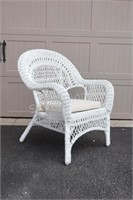 White Rattan Patio Chair and Cushion 2 of 2