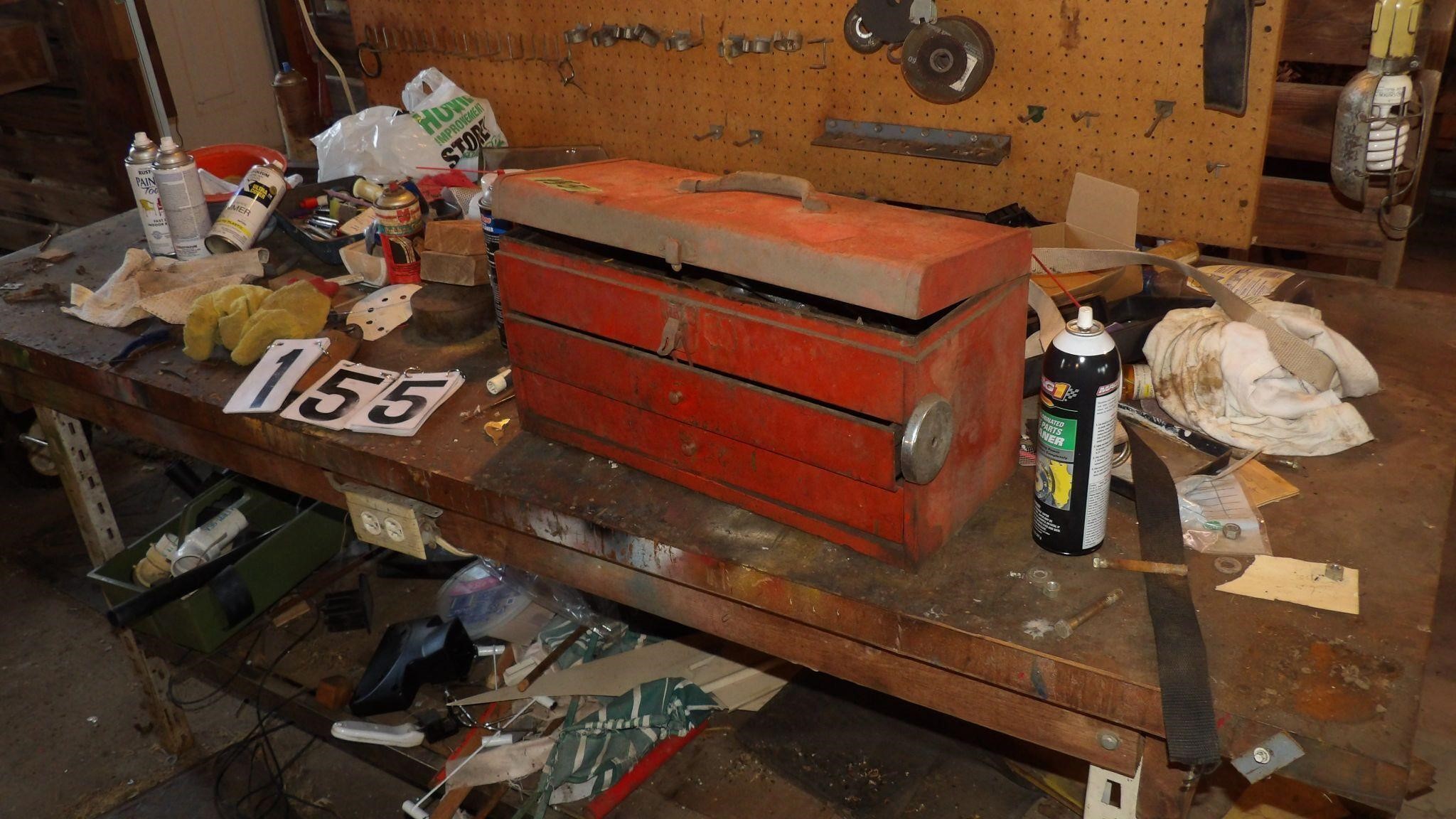 Work Bench, Tool Box and Contents