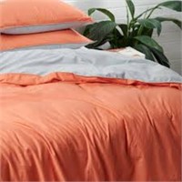 Cotton Reversible Quilt Cover Set Rust and Grey