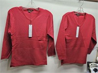 NEW 2 Simon Chang RED Knitted Sweaters 3/4 Sleeve