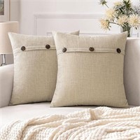 Set of 2 Beige Linen Throw Pillow Covers Triple