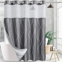 KONZENT Grey White Fabric Shower Curtain for