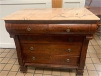 Antique Empire Crotch Mahogany Marble Top Chest