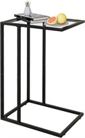 C Shaped End Table, Tempered Glass Snack Side
