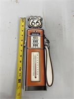 Wood Route 66 gas pump thermometer