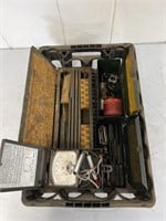 Assorted vintage tools hones gauge and more