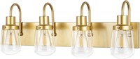 $136  Gold 4-Light Bathroom Vanity, Clear Glass