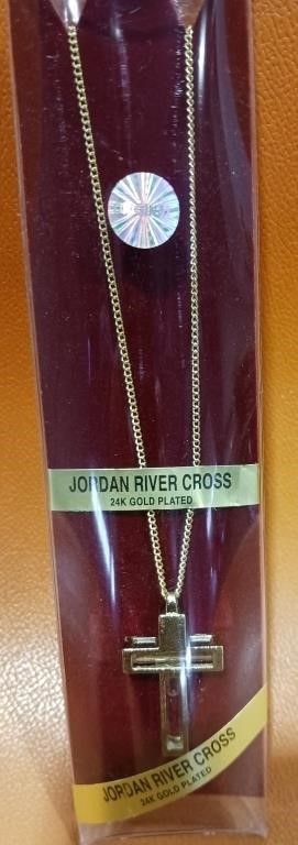 24K gold plated Jordan River Cross Necklace
