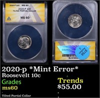 ANACS 2020-p Roosevelt Dime *Mint Error* 10c Grade