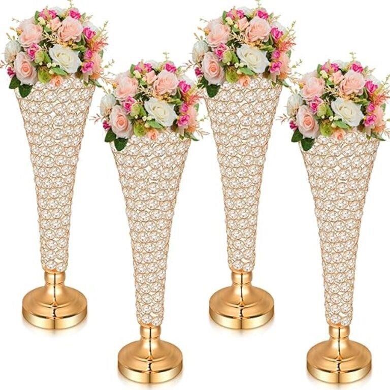 Rtteri 4 Pcs Crystal Trumpet Flower Vase 20 Inch