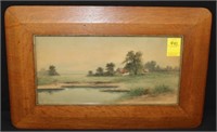 Original Watercolor in nice oak quarter sewn frame