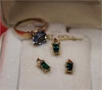 10k yellow gold Emerald Earrings & Necklace,