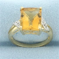 Checkerboard Cut Citrine and Diamond Ring in 10k Y
